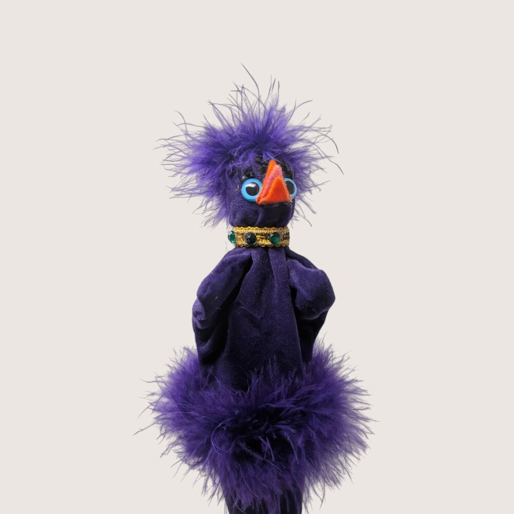 1970s Handmade Felt Bird Stick Puppet Vintage Folk Art